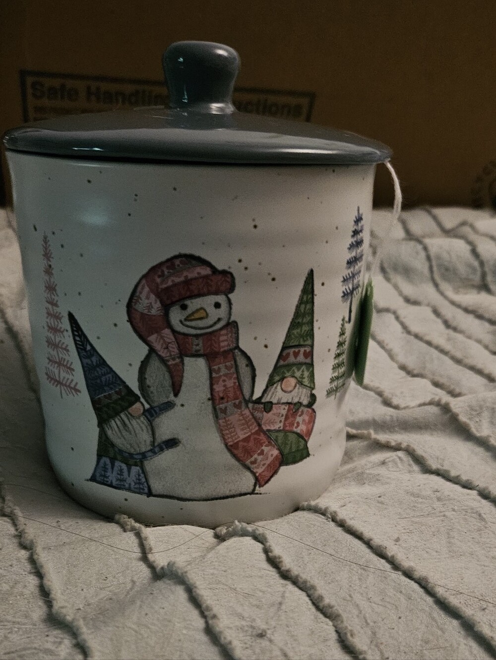 Festive Snowman & Gnomes Ceramic Canister - White and Gray